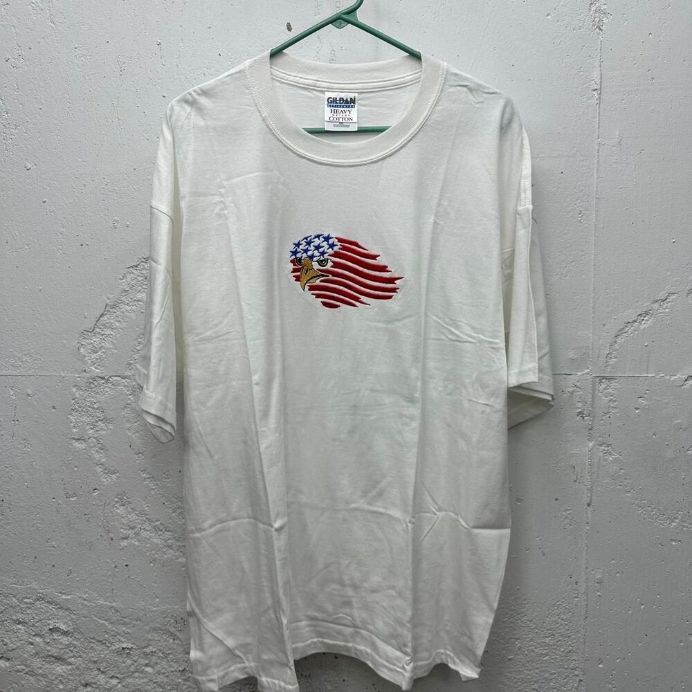 American Flag Eagle Embroidered USA Red White Blue Fourth 4th of July Tshirt